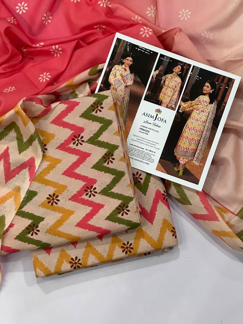 Asim Jofa Lawn Unstitched 3 Piece Suit in Pinkish Grey