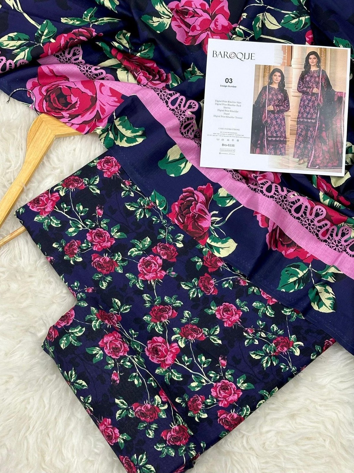 Baroque Khaddar Unstitched 3 Piece Suit in Blue Zodiac