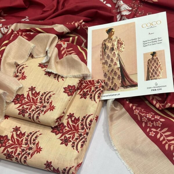 Zara Shahjahan Khaddar Unstitched 3 Piece Suit in Light Peach