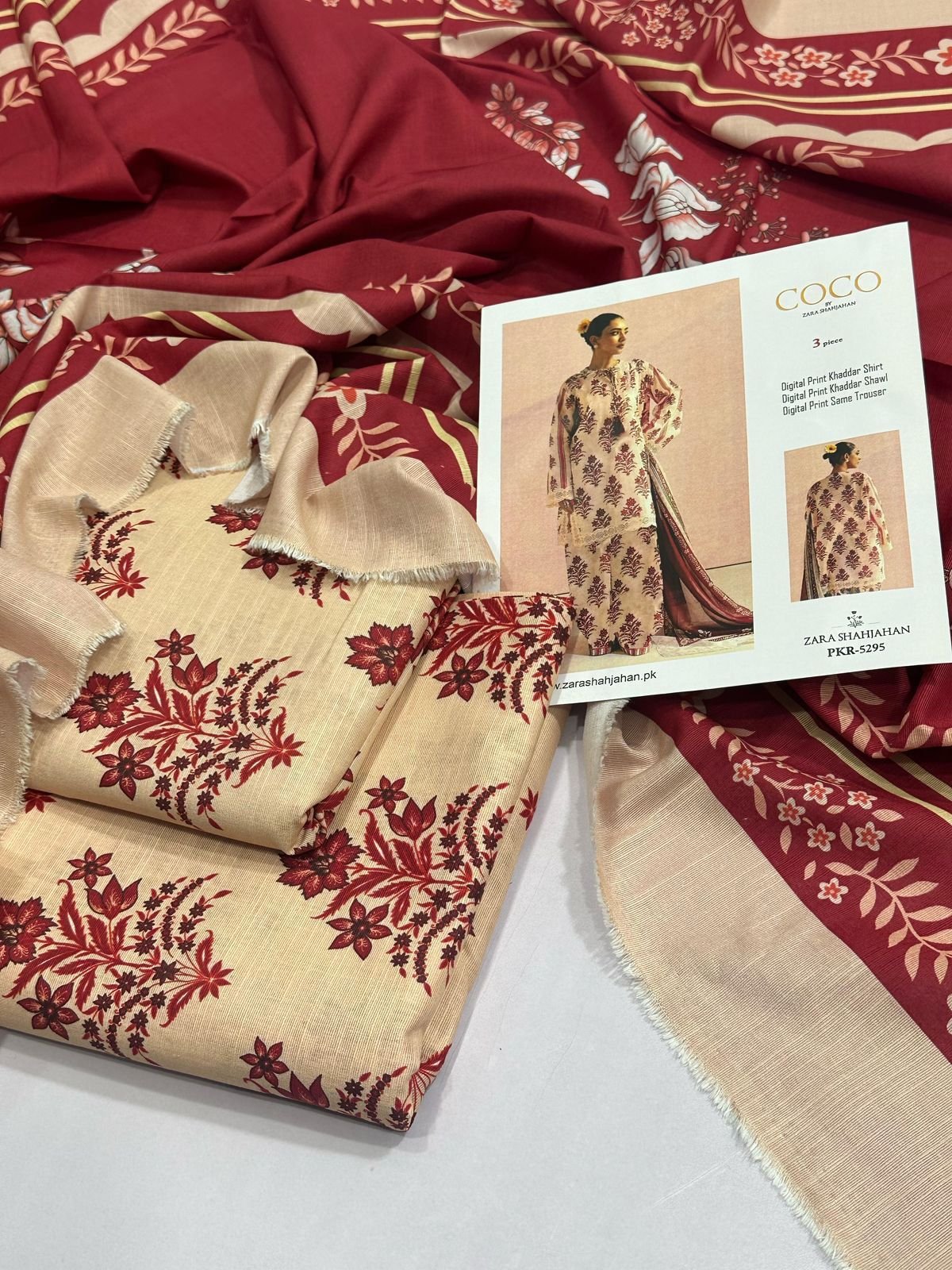Khaddar Unstitched 3 Piece Suit in Light Peach Zara Shahjahan Khaddar Unstitched 3 Piece Suit in Light Peach
