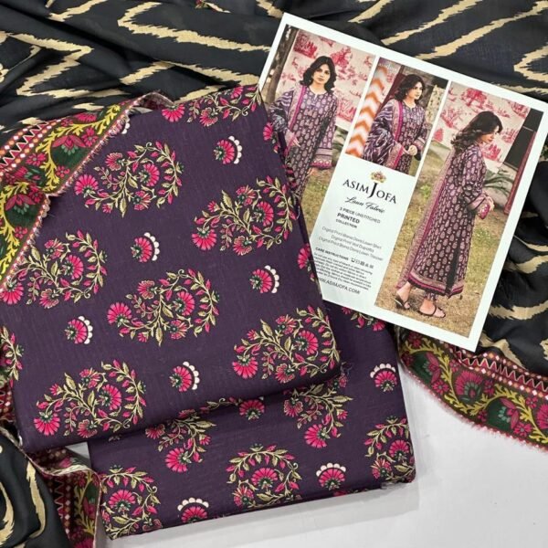 Asim Jofa Lawn Unstitched 3 Piece Suit in Purple Taupe