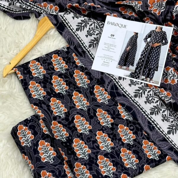 Baroque Khaddar Unstitched 3 Piece Suit in Black