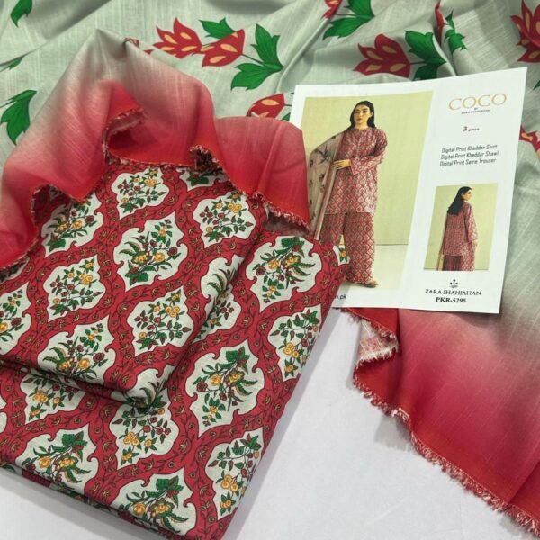 Zara Shahjahan Khaddar Unstitched 3 Piece Suit in Solid Pink