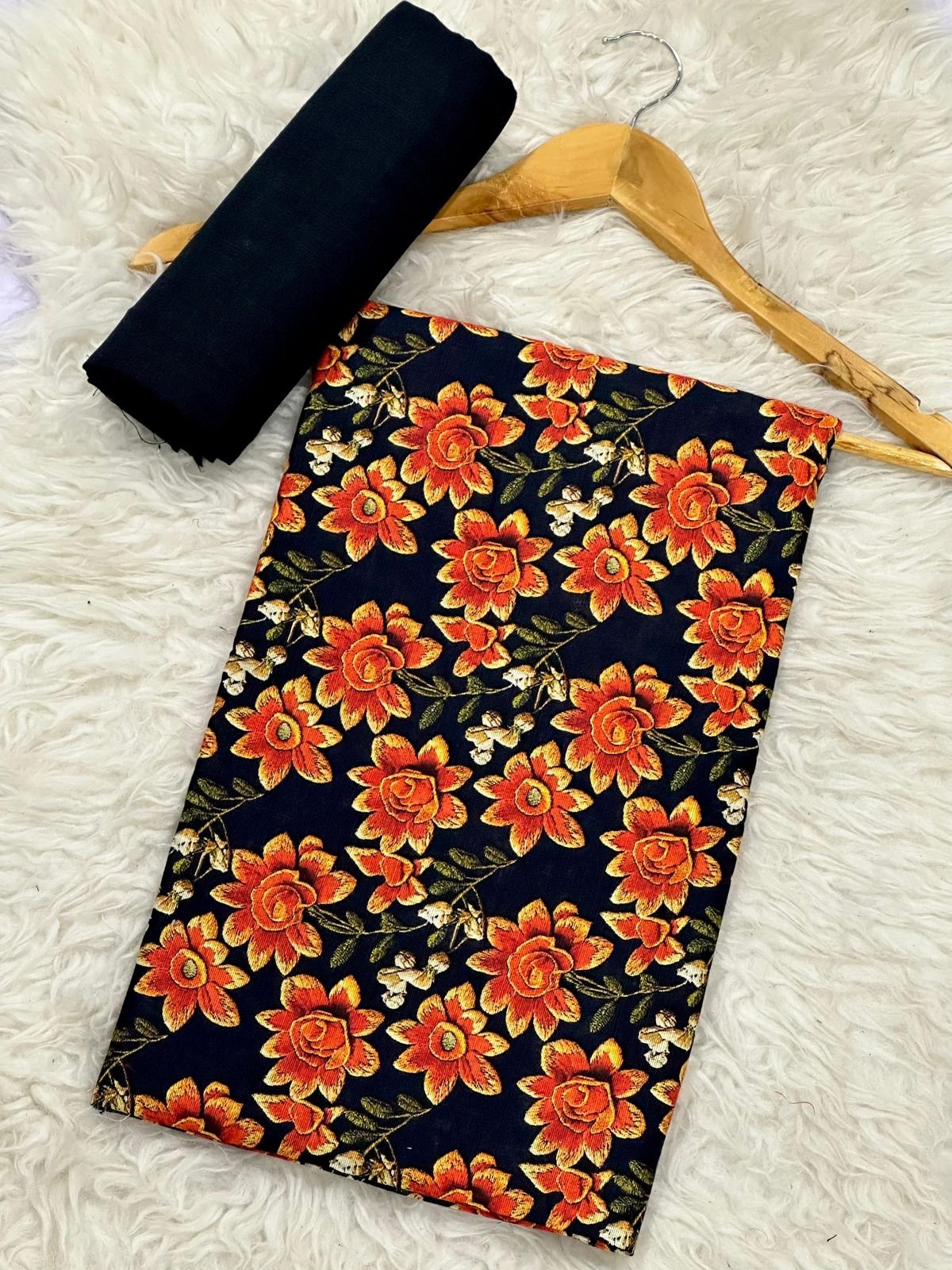 Khaddar 2 Piece Suit in Black Khaddar Unstitched 2 Piece Suit in Black